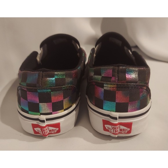 Vans Womens Iridescent Rainbow Checkerboard Classic Slip-On Sneakers Size 8.5 - Picture 4 of 14